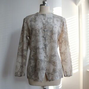 1980's Gibierre Donna Taupe Silk Floral Blouse